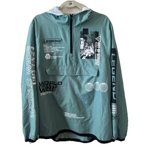 Trademark Brooklyn Cloth Windbreaker 1/4 Zip Men's M Green World Wide Legend EUC